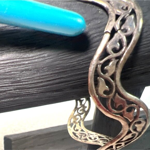 Vtg Sterling Silver 925 Wavy Openwork Bangle Bracelet 7.75" 12.6g Vine design - Picture 6 of 6